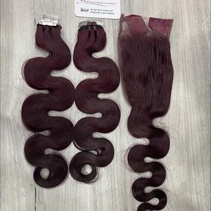 Cabello humano vietnamita premium negro vaporizado, cabello ondulado rojo burdeos vaporizado, trama de cabello cosida a máquina, precio de fábrica, listo para enviar - Product Image 2