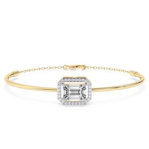 Nueva Pulsera Abrible de Lujo y Elegante en Oro Rosa de 14kt con Halo Estelle y Diamante Esmeralda de Laboratorio (1 Ct.) Tw. Marcado de Joyería Fina de Lujo - Product Image 3