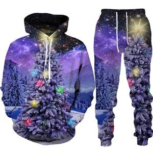 Ensemble de survêtement imprimé pain d'épices de Noël, à capuche, manches longues, coupe classique, tenue décontractée d'hiver, sweat-shirt et pantalon à motifs rouges - Product Image 3