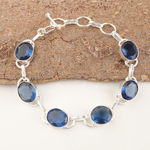 <b>London</b> Blue Topaz Tennis <b>Bracelet</b> 925 Sterling Silver Brass Handmade Gemstone Vintage Luxury With Bezel Setting Fashion Jewelry - Product Image 2