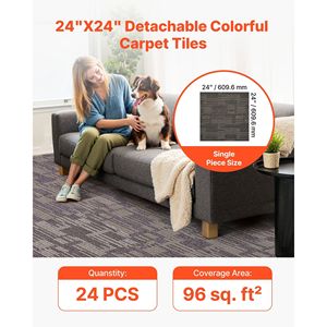 24 Pezzi Piastrelle Modulari per Moquette 24x24 Pollici, Tappeto Commerciale Morbido Imbottito Senza Cuciture, 96 Piedi Quadrati - Product Image 2