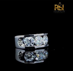 <b>Mens</b> Channel <b>Set</b> Lab Grown Diamond <b>Ring</b> Solid Gold Three Stone Band Luxury Wedding <b>Ring</b> Fine Jewelry OEM Wholesale - Product Image 5