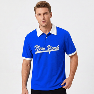 เสื้อโปโลแขนสั้นสีดำสำหรับผู้ชาย คอปกสีขาว พิมพ์ลายนิวยอร์ก สไตล์ลำลอง - Product Image 6