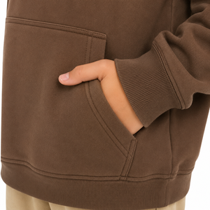 Sweat-shirt à capuche pour garçons, pull d'hiver, marron uni, décontracté, en polaire avec poche kangourou, poignets côtelés, respirant - Product Image 5