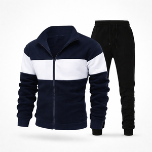Ensemble de survêtement sportif d'hiver pour homme, personnalisé, bicolore, épais, 100% coton, coupe classique, avec cordon de serrage, anti-transpiration - Product Image 1