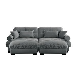 Divano Moderno Oversize a 2 Posti in Velluto con Poggiapiedi, Braccioli Imbottiti e Cuscino Lombare - Cuscini Decorativi Inclusi per Soggiorno - Product Image 4