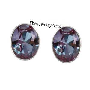 Birthstone <b>Earrings</b>, <b>Alexandrite</b> <b>Earrings</b>, Stud <b>Earrings</b>, Oval Cut, Sterling Silver <b>Earrings</b>, Colors Changing Gemstone <b>Earrings</b> - Product Image 2