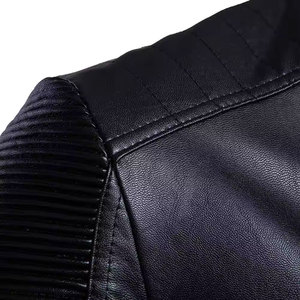 Men's <b>Slim</b> <b>Fit</b> PU Leather Moto Bomber <b>Jacket</b> Stand Collar Zipper Closure Solid Color Windproof Quick Dry Winter Wear Polyester - Product Image 4