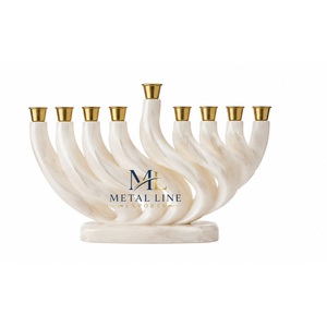 Ménorah moderne en résine imitation jade, 9 branches, porte-bougie Hanouka, style marbre vert de luxe, Chanukiah pour la décoration de table juive - Product Image 6