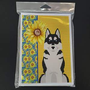 Summer Sunflowers A7 Tamaño 5x7 Paquete de tarjetas de felicitación 8 Black Siberian Husky Diseño caprichoso Tarjetas de notas en blanco con sobres - Product Image 3