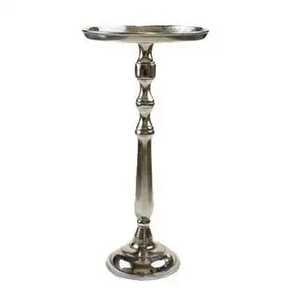 Polished Silver <b>Round</b> Metal Side <b>Table</b> | Modern Aluminum Pedestal Accent <b>Table</b> | Minimalist Chrome End <b>Table</b> for Bedroom Office - Product Image 4