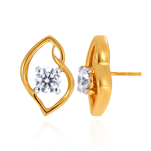 Boucles d'oreilles clous solitaires en or jaune 18 carats, motif feuille ouverte, diamant rond de laboratoire, bijoux fins minimalistes pour femmes, fournisseur en gros - Product Image 3