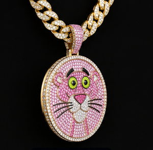 Collar con Colgante Personalizado de Pantera Rosa, con Moissanita, Chapado en Oro, Plata de Ley, Joyería para Fiestas - Product Image 1
