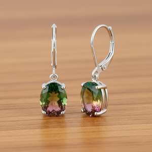Boucles d'oreilles en tourmaline pastèlle en argent sterling avec fermoir à levier, pierre de naissance d'octobre, bijoux pour femme, cadeau - Product Image 1