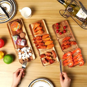 Plateau de service en bois d'acacia de qualité supérieure ensemble 3 grilles assiette en bois rectangulaire pour fromage fruits apéritif plateau charcuterie - Product Image 2