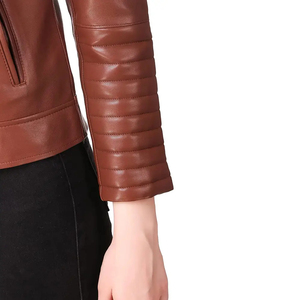 Veste en cuir de moto noire personnalisée pour femme, style motard, coupe ajustée, décontractée, élégante, en PU, haute qualité, vente chaude, OEM - Product Image 4