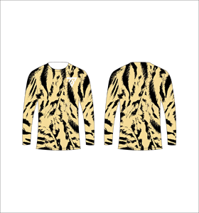 T-shirt à manches longues pour homme, impression sublimée personnalisée, motif vague abstraite rayée jaune et noire, pour la chasse, la pêche et les sports athlétiques - Product Image 3