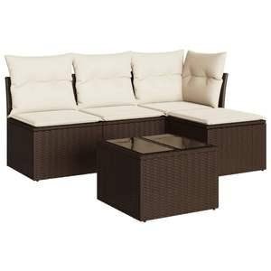 Conjunto de Sofá de Jardín de Ratán PE Marrón con Acero con Recubrimiento en Polvo y Vidrio Templado, Muebles de Exterior Premium - Product Image 2