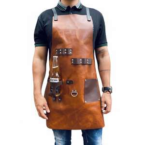AQDAS INDUSTRIES AI-R-188 Professional Leather Sleeveless Bib <b>Apron</b> 1-4 Pockets Reusable Classic Style for Daily Baking Mats Use - Product Image 3