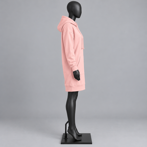 <b>Women's</b> <b>Pink</b> Cotton Fleece Pullover <b>Hoodie</b> Dress Sweatshirt Drawstring Hood Front Pocket Winter Casual Long Full Sleeves - Product Image 2