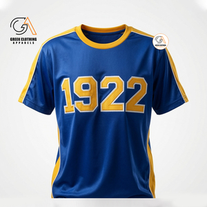 เสื้อโปโลผู้หญิง Sigma Gamma Rho รุ่นวินเทจ ทรงโอเวอร์ไซส์ สีน้ำเงิน-เหลือง  ผ้าเนื้อเดียว สไตล์ลำลอง ปักโลโก้ ทรงปกติ แขนสั้น - Product Image 4