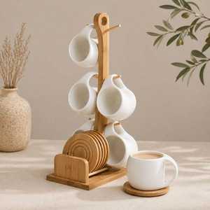 Posavasos de madera hecho a mano con soporte, diseño moderno y elegante para cocina y hogar, con grabado único. - Product Image 1