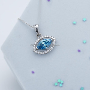 Blue Marquise Cut Diamond <b>Pendant</b> in White <b>Gold</b> Elegant Dainty Necklace for Women Minimal Fine Jewelry Gift for Her Anniversary - Product Image 1