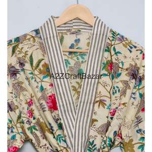 Bata Kimono Floral 100% Algodón para Mujer, Talla Única, con Forro Frontal, Cuello en V, Cierre con Cordón, Larga, para Invierno/Primavera/Verano - Product Image 4
