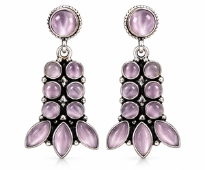 Nouveauté Boucles d'oreilles pendantes tendance en argent oxydé pour femmes |   Bijoux Bohèmes en Pierre Rose, Vente en Gros - Product Image 2