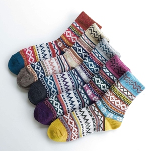 <b>Women's</b> <b>Thick</b> Rabbit Wool Blend Crew <b>Socks</b> Knitted Winter Warm Plaid Pattern Retro Ethnic Style Artistic Sweat-Absorbent Casual - Product Image 6