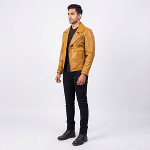 Men Stylish <b>Zip</b> <b>Up</b> <b>Jacket</b> Biker Inspired Casual Outerwear Long Sleeve <b>Jacket</b> Custom Manufacturing - Product Image 4