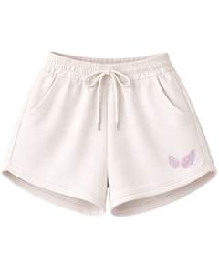 Custom Women White Crop Hoodie Shorts Set Minimal Butterfly Print Casual Two Piece Outfit Cotton Fleece Lounge Wear Wholesale - Product Image 5