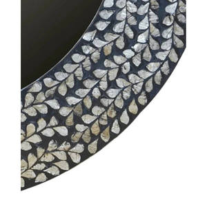 Custom Wholesale Round Mother Of Pearl Mirror Shell Art Hanging <b>Decorative</b> Mirror With Botanical <b>Leaf</b> Mosaic For Bedroom - Product Image 2