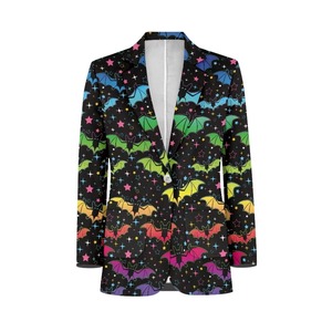 Blazer imprimé violet Halloween à manches longues, revers cranté, boutonnage frontal, pour fête costumée - Product Image 3