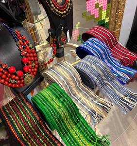 Ceinture en laine tricotée à la main de style ethnique, motif traditionnel, ceinture de style hippie - Product Image 5