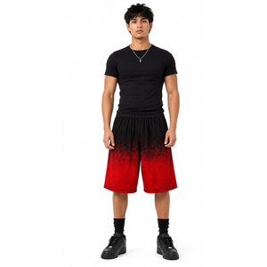 Shorts pour hommes dégradé rouge et noir avec imprimé sequins SHHHH au dos, taille élastique, séchage rapide, style urbain - Product Image 3