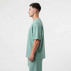 Conjunto Deportivo LOGO para Hombre, Camiseta y Pantalones Cortos con Cierre, Estilo Casual, Holgado, de Algodón y Poliéster, Personalizable - Product Image 3
