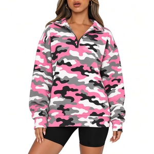 Sudadera de punto oversize para mujer, rosa camuflaje, con cremallera de un cuarto, manga larga, cuello alto, transpirable, para uso exterior - Product Image 1