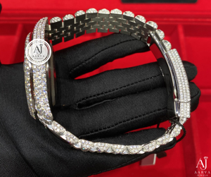 Montre mécanique bicolore avec cadran glacé, lunette sertie de diamants, bracelet, affichage de la date, style bijou - Product Image 5
