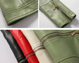 Veste de moto en cuir véritable élégante, longue, coupe-vent, imperméable, respirante, écologique, à double boutonnage, avec fermeture éclair aux poignets - Product Image 2