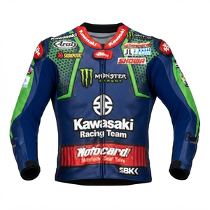 Men’s Rawasaki Cowhide Leather <b>Racing</b> <b>Jacket</b>/Chaqueta MotoCP Style CE Level 2 Armor Motorcycle Track Riding Protective Gear CE - Product Image 1