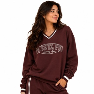 Sweat-shirt personnalisé pour femme, pull en molleton surdimensionné, style universitaire PI Beta Phi, haut à manches longues, col en V - Product Image 4