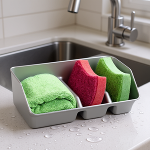 Organizer per lavello da cucina, argento, 3 scomparti, contenitore multifunzione per spugne e panni - Product Image 3