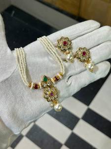 Trending Classic Indian <b>Bridal</b> Gold Plated Pearl Kundan <b>Necklace</b> <b>Set</b> With Flower Zircon <b>Earrings</b> For Wedding Women's Jewelry - Product Image 5