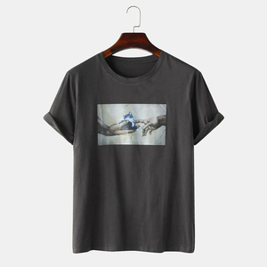 Camiseta Blanca de Cuello Redondo para Mujer con Estampado de Gato, Corte Regular, Manga Corta, 100% Algodón, Estilo Casual, para Todas las Temporadas - Product Image 2
