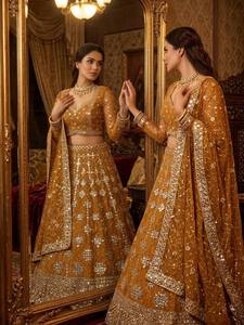Divyam Creation F-1035 Lehenga Choli en Spandex Brodé Doré, Robe de Mariage Indienne Traditionnelle Longue pour Femme, Coupe Classique - Product Image 5