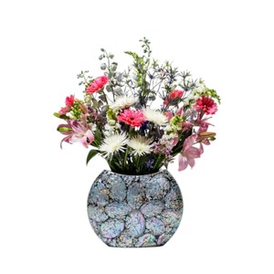 Jarrón Redondo Hecho a Mano con Madreperla y Esmalte Agrietado, Diseño Minimalista, Decoración Floral para Mesa - Product Image 4