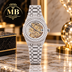 Montre MB de luxe pour homme à quartz avec diamants et moissanite, boîtier carré de 41 mm, bracelet en acier inoxydable, verre saphir, affichage analogique Citizen - Product Image 1