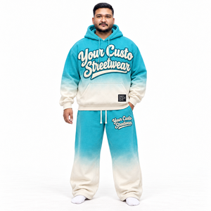 Survêtement unisexe en molleton 100 % coton écologique avec appliqué streetwear, pull et pantalon de survêtement à jambes larges, logo personnalisé, grammage lourd - Product Image 1