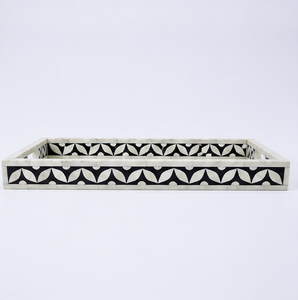 Black White Floral Horn Inlay <b>Decorative</b> Tray Solid Wood Base Handmade Serving Coffee Table <b>Home</b> <b>Decor</b> Wholesale - Product Image 1